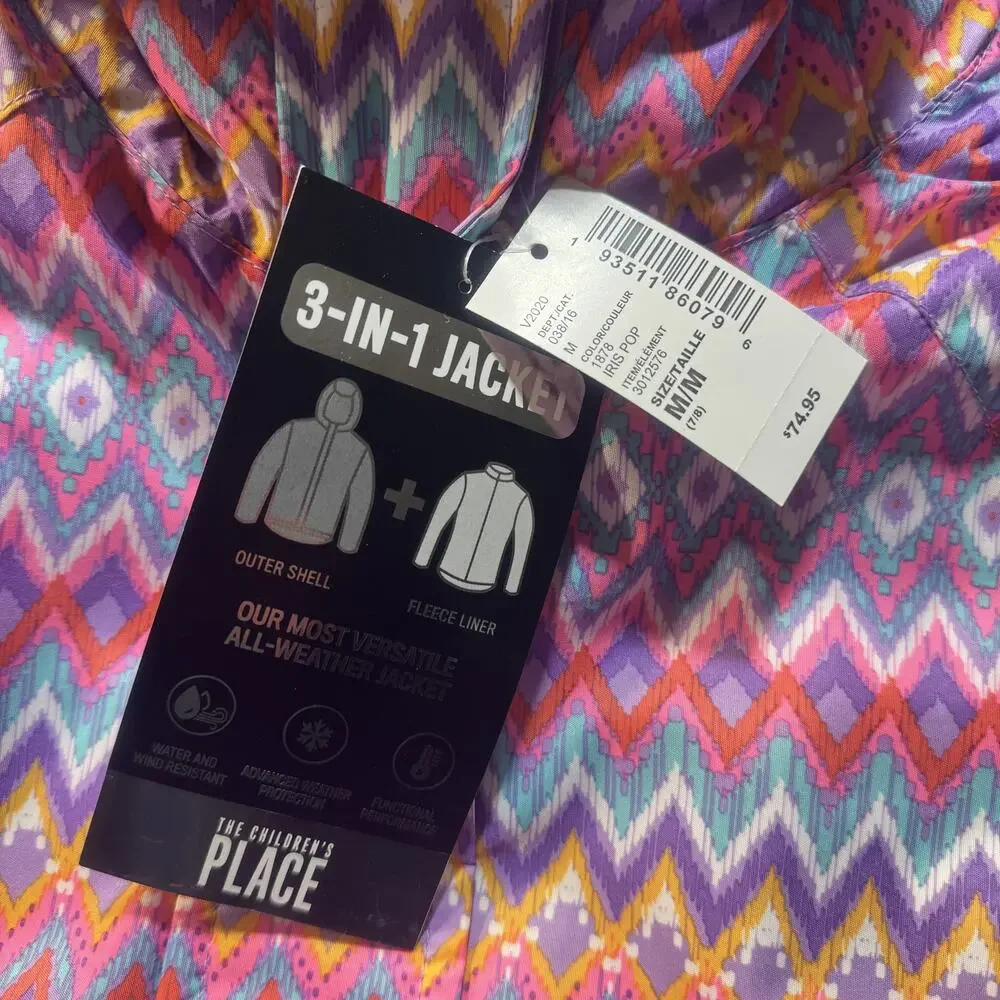 The Children's Place Girls Long‎ Sleeve Print 3 In 1 Jacket Sz M Brand New